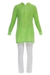 Kunal Anil Tanna_Green Spun Silk Embroidery Buti Bundi And Kurta Set  _Online_at_Aza_Fashions