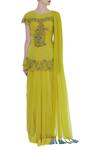 Ridhi Arora_Yellow Peplum Attached Draped Blouse With Pleated Lehenga_Online_at_Aza_Fashions