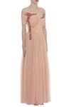 Ridhi Arora_Peach Cold Shoulder Embroidered Draped Gown _Online_at_Aza_Fashions