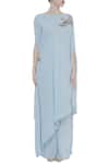 Buy_Rajat K Tangri_Blue Bird Motif Asymmetric Kurta With Palazzos _Online_at_Aza_Fashions
