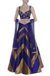 Buy_Rajat K Tangri_Blue Sweetheart Neckline Blouse With Lehenga And Dupatta_at_Aza_Fashions