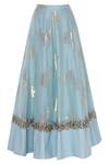 Shop_Rajat K Tangri_Blue Silk Organza Embroidered Cold Shoulder Hand Ruffle Blouse With Lehenga _Online_at_Aza_Fashions