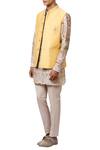 Buy_Rohit Gandhi + Rahul Khanna_Yellow Embroidered Double Sided Nehru Jacket_at_Aza_Fashions