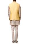 Shop_Rohit Gandhi + Rahul Khanna_Yellow Embroidered Double Sided Nehru Jacket_at_Aza_Fashions