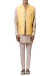 Rohit Gandhi + Rahul Khanna_Yellow Embroidered Double Sided Nehru Jacket_Online_at_Aza_Fashions