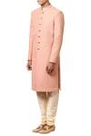 Buy_Rohit Gandhi + Rahul Khanna_Peach Sherwani Kurta With Stylish Buttons_at_Aza_Fashions