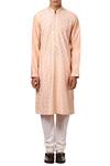 Rohit Gandhi + Rahul Khanna_Peach Embroidered Full Sleeves Kurta_Online_at_Aza_Fashions