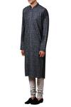Buy_Rohit Gandhi + Rahul Khanna_Blue Threadwork Embroidered Kurta_at_Aza_Fashions