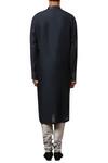 Shop_Rohit Gandhi + Rahul Khanna_Blue Threadwork Embroidered Kurta_at_Aza_Fashions
