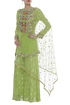 Buy_Ayesha Aejaz_Green Embroidery Round Kurta Palazzo Set  _at_Aza_Fashions