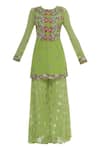 Buy_Ayesha Aejaz_Green Embroidery Round Kurta Palazzo Set  _Online_at_Aza_Fashions