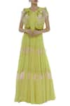 Buy_Ayesha Aejaz_Yellow Embroidery Tiered Gown With Jacket  _at_Aza_Fashions