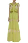 Ayesha Aejaz_Yellow Embroidery Tiered Gown With Jacket  _Online_at_Aza_Fashions