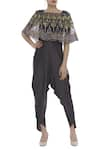 Buy_Ayesha Aejaz_Grey Jumpsuit Round Cape Bardot Silk With Embroidered  _at_Aza_Fashions