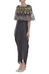 Buy_Ayesha Aejaz_Grey Jumpsuit Round Cape Bardot Silk With Embroidered  _Online_at_Aza_Fashions