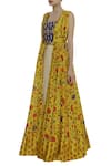 Buy_Label Anushree_Blue Silk Embroidery Beads Square Hand Top With Skirt And Printed Cape _Online_at_Aza_Fashions