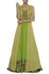 Buy_Label Anushree_Green Silk Embroidery Jacket And Lehenga Set  _at_Aza_Fashions