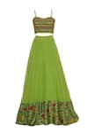 Shop_Label Anushree_Green Silk Embroidery Jacket And Lehenga Set  _Online_at_Aza_Fashions