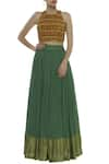 Buy_Label Anushree_Green Banarasi Silk Embroidery Halter Neck Hand Blouse With Lehenga  _at_Aza_Fashions