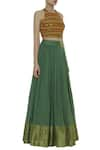 Label Anushree_Green Banarasi Silk Embroidery Halter Neck Hand Blouse With Lehenga  _Online_at_Aza_Fashions