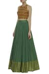 Buy_Label Anushree_Green Banarasi Silk Embroidery Halter Neck Hand Blouse With Lehenga  _Online_at_Aza_Fashions