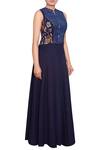 Buy_Purvi Doshi_Blue Parsi And Mirror Embroidered Gown_at_Aza_Fashions