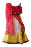 Buy_PWN_Multi Color Back Bow Knot Blouse With Lehenga And Dupatta For Girls_at_Aza_Fashions