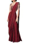 Buy_Mishru_Maroon Pre-pleated Applique Embroidered Saree_at_Aza_Fashions