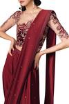 Mishru_Maroon Pre-pleated Applique Embroidered Saree_Online_at_Aza_Fashions