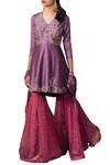 Mishru_Purple Chanderi Kurta Sharara Set_Online_at_Aza_Fashions