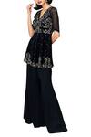 Mishru_Black Leaf Embroidered Peplum Top Palazzo Set_Online_at_Aza_Fashions