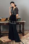 Buy_Mishru_Black Leaf Embroidered Peplum Top Palazzo Set_at_Aza_Fashions