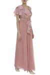 Buy_Shruti Ranka_Pink V-shaped Embellished Jumpsuit With Belt  _at_Aza_Fashions