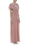 Shruti Ranka_Pink V-shaped Embellished Jumpsuit With Belt  _Online_at_Aza_Fashions