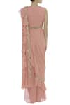 Shop_Shruti Ranka_Pink Georgette Zardozi Embroidered Sequins And Ruffled Saree Jumpsuit  _at_Aza_Fashions