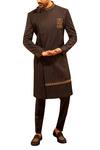 Buy_Amaare_Black Wool Embroidery Floral Overlap Sherwani _at_Aza_Fashions