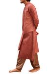 Shop_Amaare_Red Matka Silk Plain Asymmetric Textured Kurta With Pants  _at_Aza_Fashions