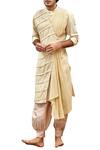 Buy_Amaare_Beige Matka Silk Embroidery Draped Angrakha Kurta Set  _at_Aza_Fashions