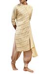 Shop_Amaare_Beige Matka Silk Embroidery Draped Angrakha Kurta Set  _at_Aza_Fashions