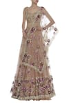 Buy_Shehlaa Khan_Beige Tulle Sweetheart Neck Embroidered Bridal Lehenga Set _at_Aza_Fashions