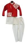 Fayon Kids_Off White , Satin, Silk Embroidery Floral Kurta Set With Jacket _Online_at_Aza_Fashions