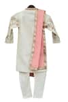 Shop_Fayon Kids_Off White Cotton, Silk Embroidery Ajkan With Churidaar And Stole _at_Aza_Fashions