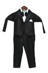 Buy_Fayon Kids_Black Cotton, Polyester, Satin Lapel Collar Tuxedo Set _at_Aza_Fashions