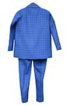Shop_Fayon Kids_Blue Cotton, Suede Checkered Coat With Waistcoat Shirt And Pants _at_Aza_Fashions