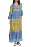 Buy_Umbar_Blue Embellished And Printed Maxi Dress  _at_Aza_Fashions