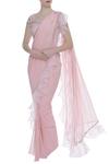 Buy_Kresha Lulla_Pink Ruffle Saree With Off Shoulder Embroidered Blouse_at_Aza_Fashions