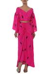 Buy_Masaba_Pink Tribal Mask Printed Top With Draped Skirt_at_Aza_Fashions