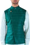 Shop_Sarah & Sandeep_Green Kurta Set With Overlap Nehru Jacket_at_Aza_Fashions