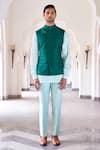 Sarah & Sandeep_Green Kurta Set With Overlap Nehru Jacket_Online_at_Aza_Fashions