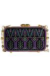 Buy_Rossoyuki_Glass Beads Embroidered  Rectangular  Metal Clasp Clutch_at_Aza_Fashions